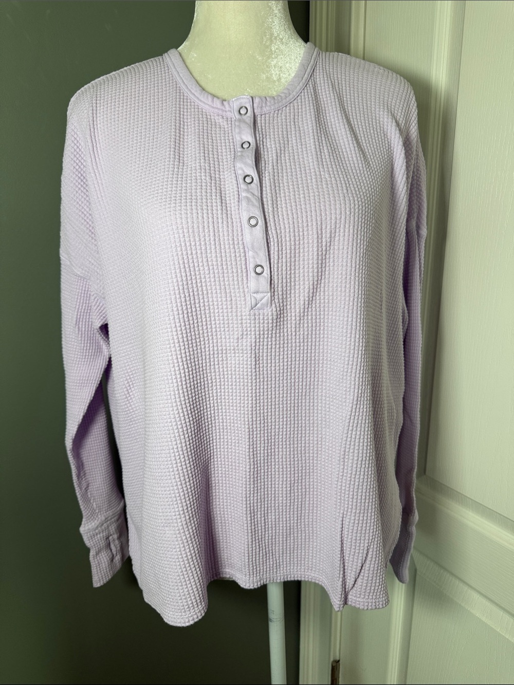 Offline by Aerie Waffle Knit Henley Top Lavender Long Sleeve Size M